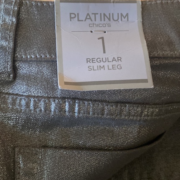 Chico’s Platinum 1 (Medium) NEW WITH TAGS Metallic Bronze Slim Leg Reg. Length - Picture 5 of 8